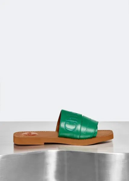 Сандалии CHLOÉ x Level Shoes Woody flat sandals, зеленый