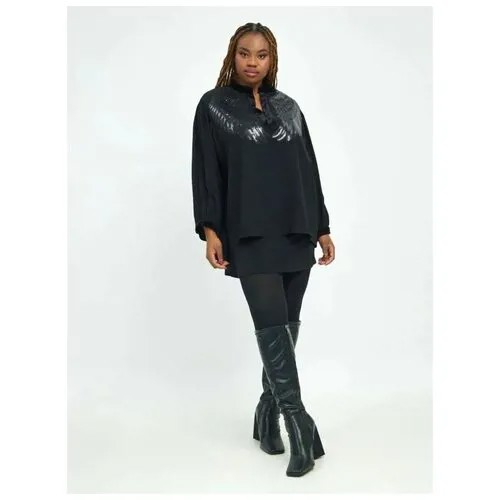 Блузка женская MAT fashion, оверсайз, с аппликацией, черный, большие размеры (50-60)