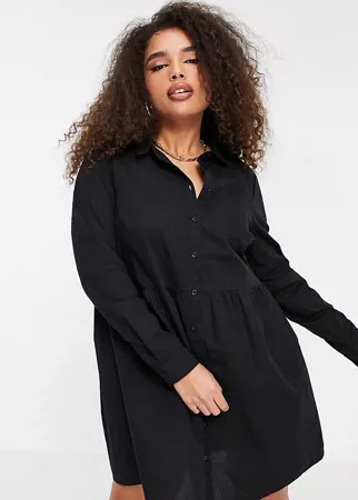 Черное хлопковое платье-рубашка мини свободного кроя ASOS DESIGN Curve-Черный цвет