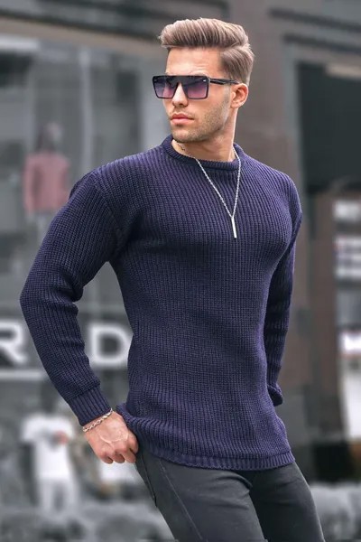 Мужской свитер темно-синий базовый трикотаж 5990 MADMEXT