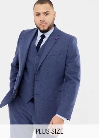 Приталенный пиджак из донегаля с добавлением шерсти Gianni Feraud Plus-Темно-синий