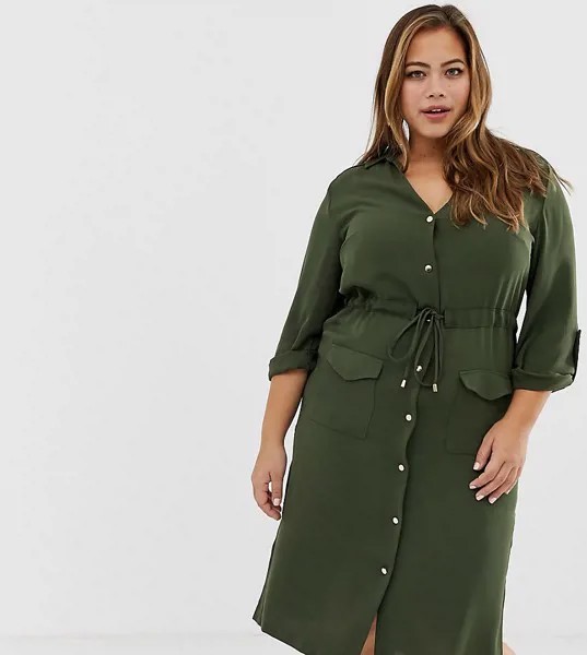 Платье-рубашка цвета хаки в стиле милитари River Island Plus-Зеленый