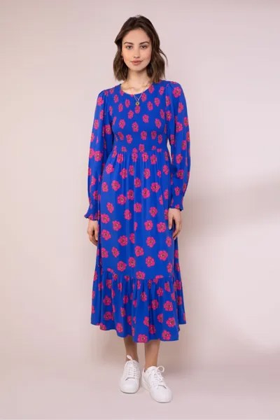 Синее платье миди с рюшами Posy Ecovero Anorak, синий