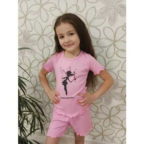 Пижама Камелия, футболка, шорты, размер 134-68, розовый
