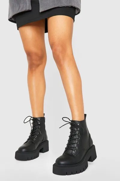 Массивные походные ботинки на шнуровке с отделкой Tab boohoo, черный