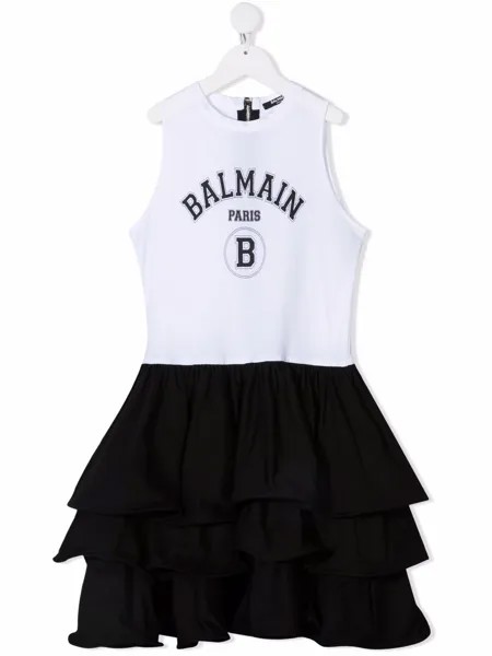 Balmain Kids платье с оборками и логотипом