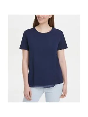 DKNY Женская темно-синяя кружевная футболка с короткими рукавами и рюшами M