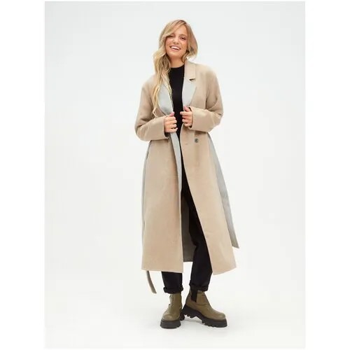 Пальто  SNEGIRI демисезонное, шерсть, силуэт прямой, удлиненное, размер XL, серый, бежевый