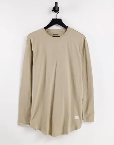 Бежевый лонгслив из органического хлопка с ассиметричным краем Jack & Jones Essentials-Светло-бежевый цвет