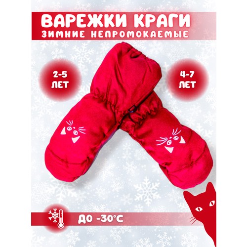 Варежки  для детей, размер 4, красный