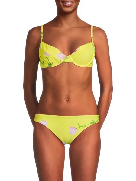 Топ бикини на косточках с цветочным принтом Mia Cynthia Rowley, цвет Pink Yellow