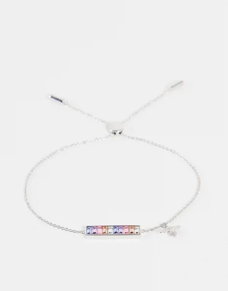 Серебристый браслет-цепочка с разноцветными кристаллами и подвеской в виде пчелы Olivia Burton