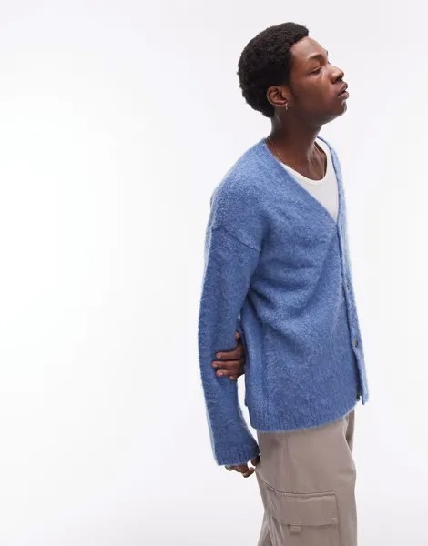 Синий кардиган букле с начесом Topman