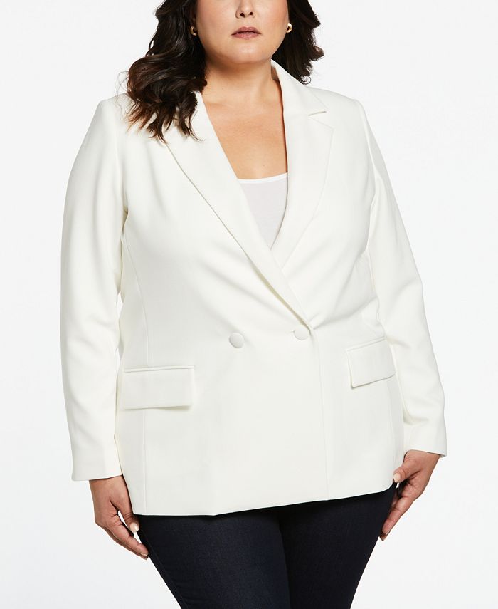 Двубортный пиджак из габардина больших размеров ELLA Rafaella, белый