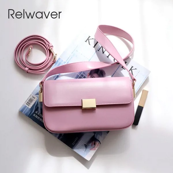 Сумка на плечо Relwaver женская из спилка, саквояж розового и абрикосового цвета с клапаном, модная маленькая сумочка-мессенджер, лето 2023