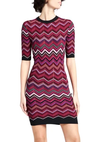 Трикотажное платье с шевроном черного/красного/белого/пурпурного цвета Missoni