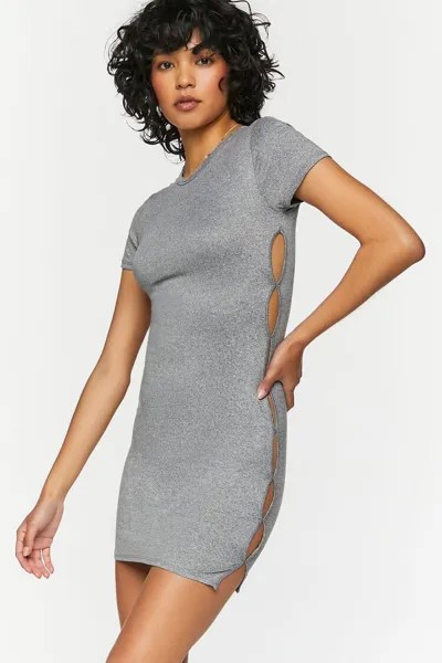 Мини-платье с короткими рукавами и вырезом Forever 21, серый