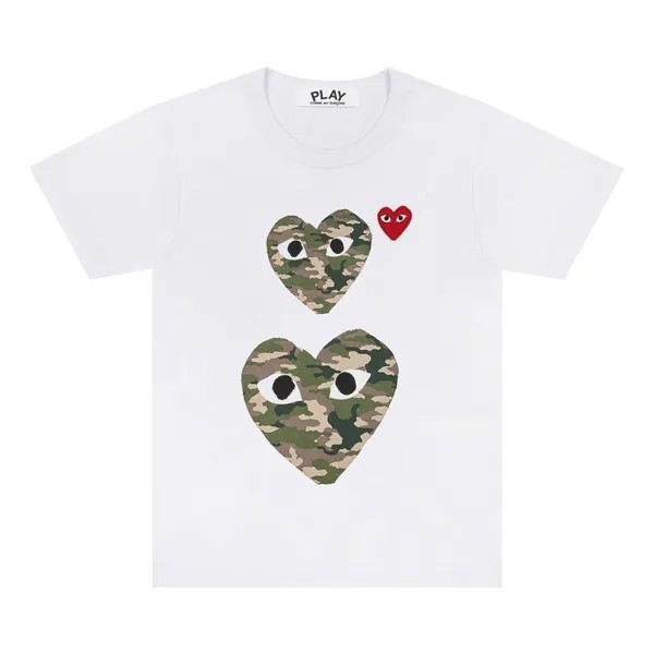 Футболка Comme des Garçons PLAY Camouflage Double Heart T-Shirt White, белый