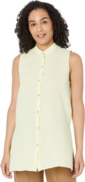 Рубашка Eileen Fisher Mandarin Collar Sleeveless Long Shirt in Garment Dyed Organic Handkerchief, цвет Citrus