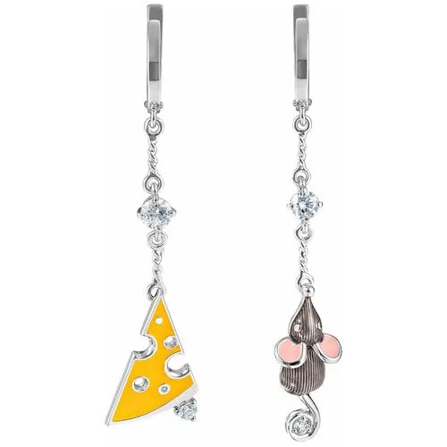 Серьги с подвесками KABAROVSKY, серебро, 925 проба, родирование, Swarovski Zirconia, эмаль, фианит