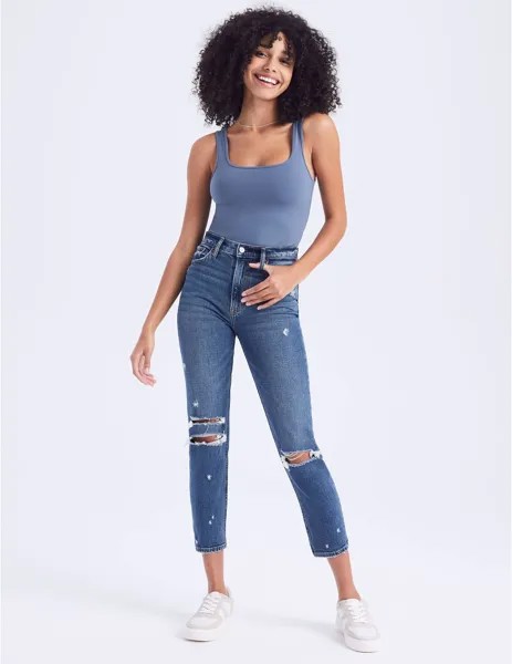 Джинсы High Rise Mom Jeans Abercrombie & Fitch, цвет Dark Destroy