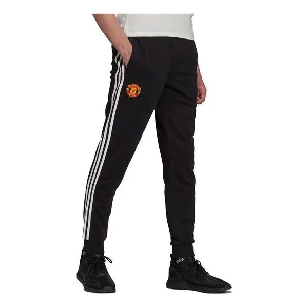 Спортивные штаны adidas Mufc Contrasting Colors Stripe Soccer/Football Bundle Feet Sports Long Pants Black, черный