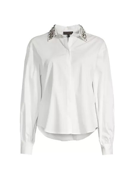 Блуза из хлопковой смеси, украшенная кристаллами Donna Karan New York, белый