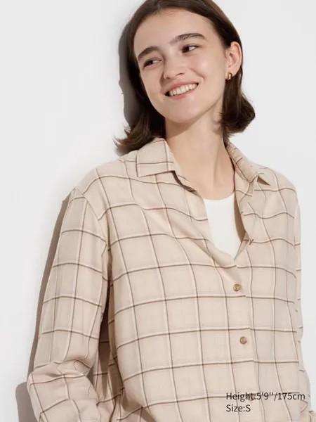 Мягкая фланелевая рубашка шкипера клетчатая Uniqlo, бежевый