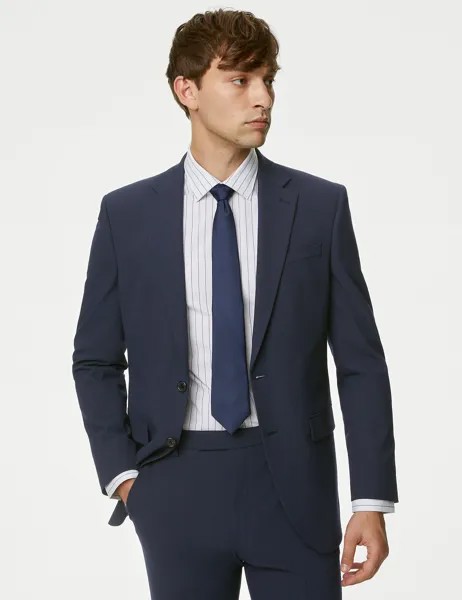 Полосатая эластичная куртка обычного кроя Marks & Spencer, темно-синий