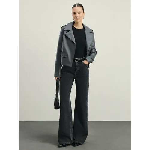 Кожаная куртка Zarina, размер XS (RU 42)/170, антрацитовый