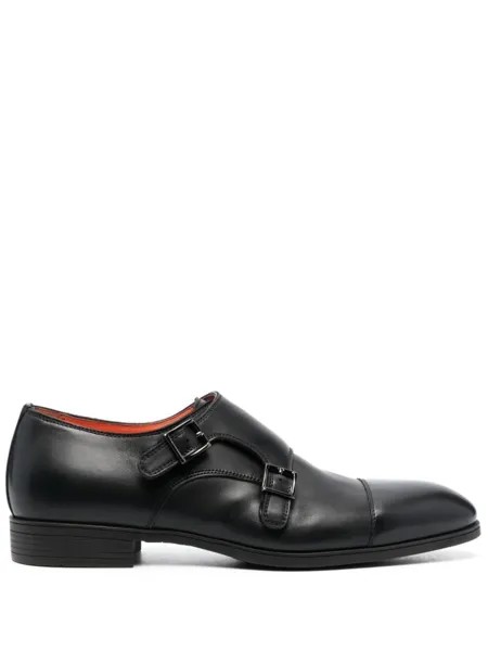 Santoni туфли монки с пряжками, черный