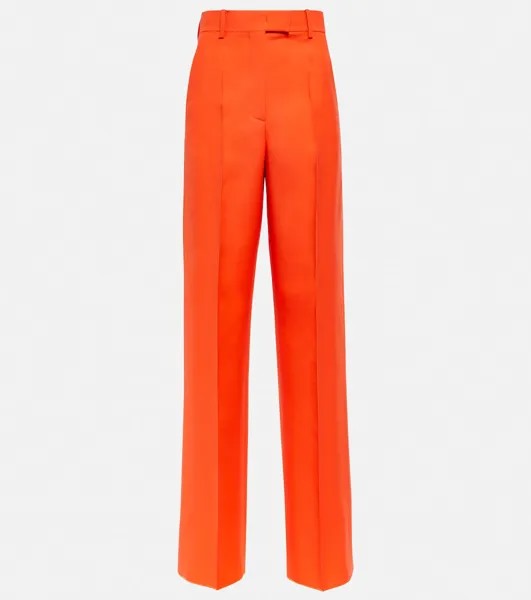 Прямые брюки из шерсти и шелка с высокой посадкой VALENTINO, оранжевый