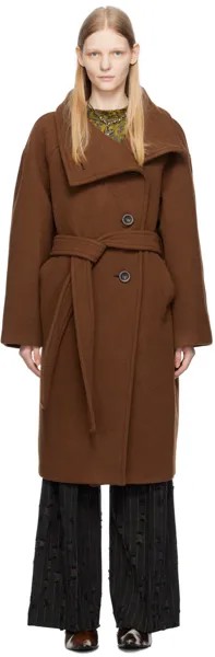Коричневое пальто с поясом Светло-коричневое Acne Studios
