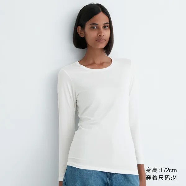 Женская футболка Uniqlo HEATTECH с длинным рукавом, молочно-белый