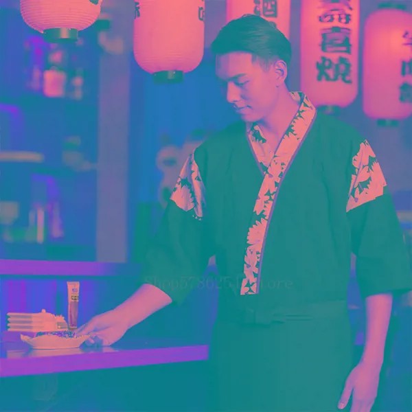 Мужская туника, японская куртка шеф-повара, фартук для суши-повара, унисекс, рабочая одежда для ресторана, Униформа, женское кимоно для кейте...