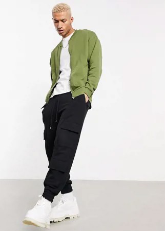Трикотажный бомбер хаки ASOS DESIGN-Зеленый цвет