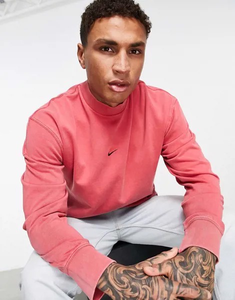 Бордовый выбеленный лонгслив из плотного трикотажа с ложным воротником Nike Premium Essentials-Фиолетовый цвет