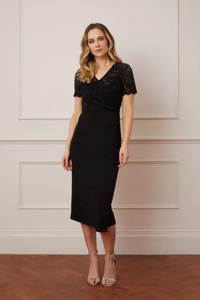 Платье миди из кружевного трикотажа Hot Fix с деталями Wallis, черный