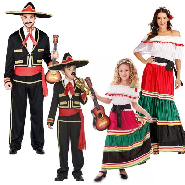 Костюм на Хэллоуин, Мексиканский костюм, традиционный костюм сенориты для взрослых, мужской макадор, косплей, детский мексиканский маскара...