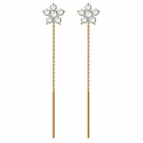 Серьги цепочки Diamant online, красное золото, 585 проба, фианит, длина 6.7 см, бесцветный