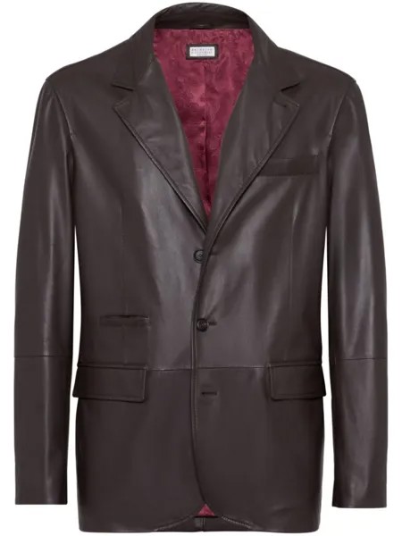 Brunello Cucinelli однобортный кожаный пиджак, коричневый