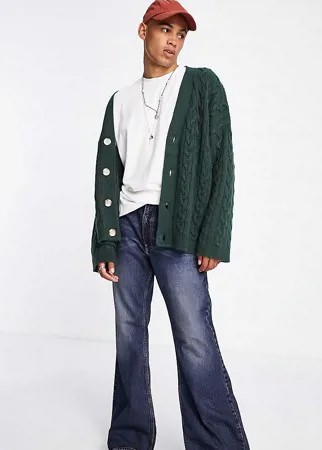 Темно-зеленый кардиган с узором «косы» Reclaimed Vintage Inspired-Зеленый цвет