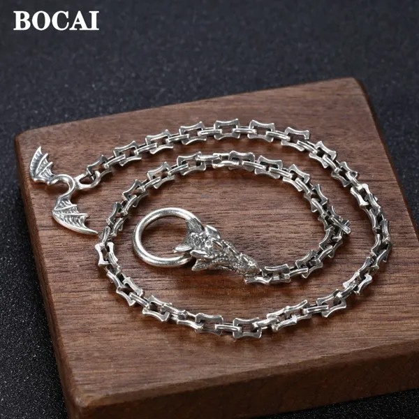 Новинка 2021, модные однотонные ювелирные изделия BOCAI из серебра s925 пробы, индивидуальное прямоугольное модное ожерелье в стиле панк с краном ...