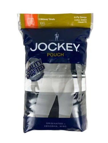 NEW Jockey Pouch 2 Pack Midway Briefs Black Mens Size 2XL 44-46 Classic Fit