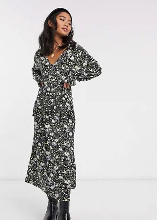 Свободное платье с длинными рукавами и цветочным принтом ASOS DESIGN Petite-Многоцветный