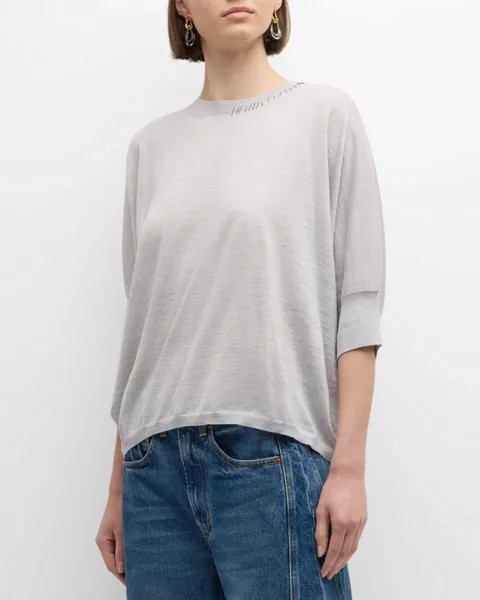 Свитер с круглым вырезом и деталями швов Marni, цвет Offwhite