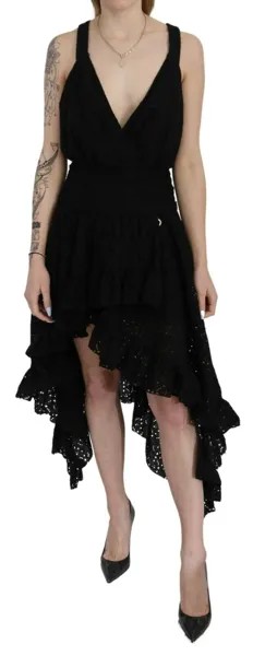 Платье MANGANO Черное с глубоким вырезом без рукавов Асимметричное миди IT40 / US6/ S Рекомендуемая цена 700 долларов США