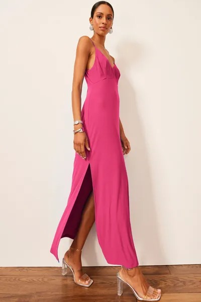 Атласное платье миди без рукавов с V-образным вырезом Next, розовый