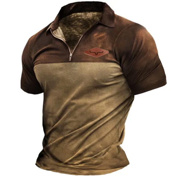 Мужская футболка с контрастной молнией и лацканами в стиле ретро в стиле вестерн Йеллоустоун