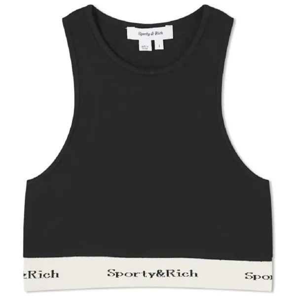 Топ Sporty & Rich Serif Logo Ribbed Cropped Tank, черный